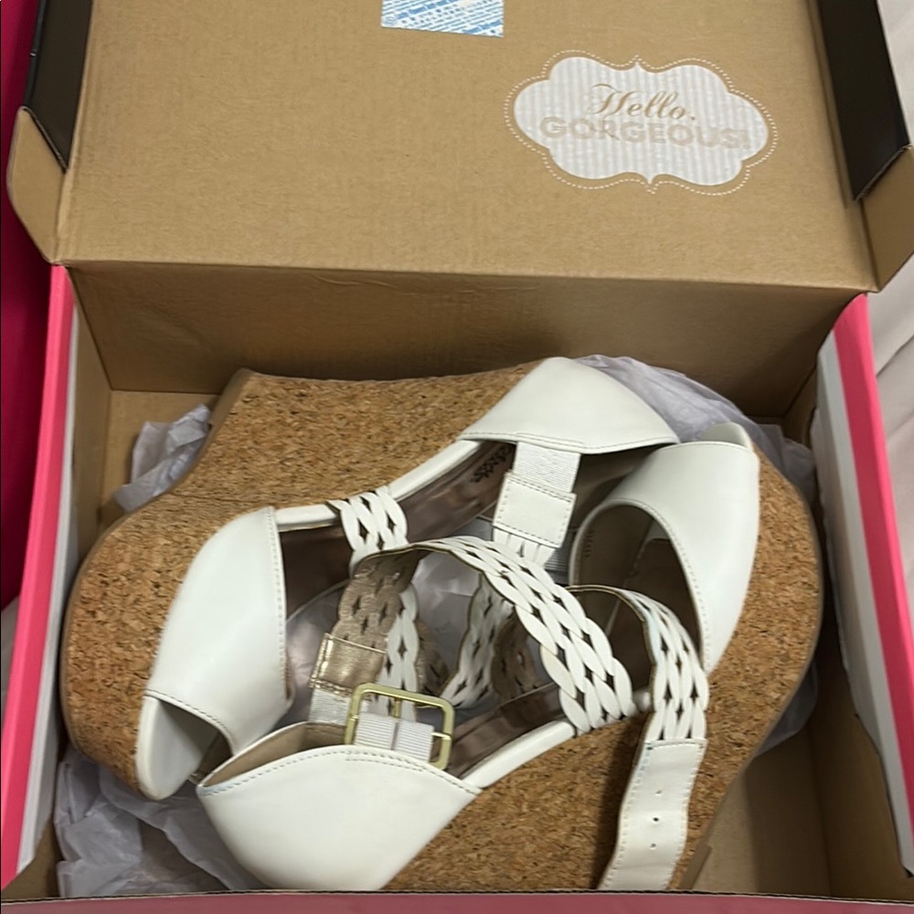 Charlotte Russe Tan and White Wedge Shoes
